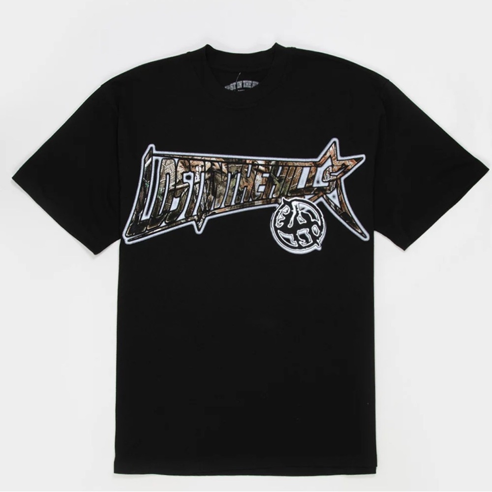 Lost In The Hills Camo Logo Black Graphic T-Shirt
